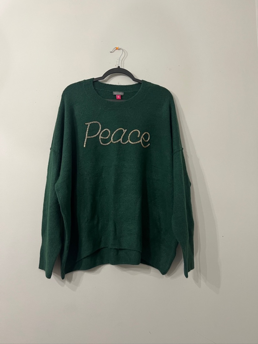 Vince Camuto Dark Green 'Peace' Crewneck Sweater